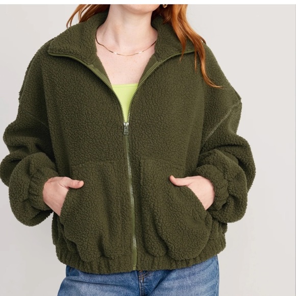 NWT OLD NAVY Oversized Full-Zip Sherpa Pullover Color: Conifer  SIZE MEDUIM - Picture 2 of 5